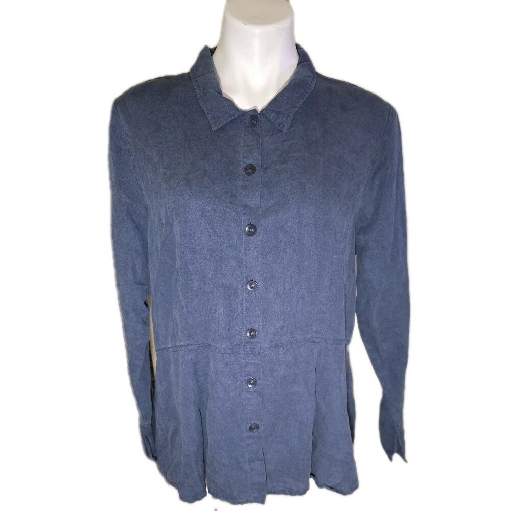 Flax Linen Navy Blue Shirt Womens Size Medium